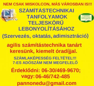 Számítástechnika tanárt keresünk kiemelkedő óradíjjal.0